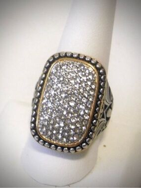 NIB Emma Skye Two-Tone Pave Crystal Scrolled Statement Ring Size 10